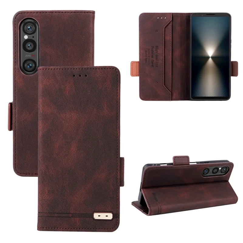 For Sony Xperia 1 VII Case Leather Wallet Flip Phone Cover with Hardware Decor - Coffee