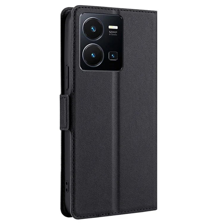 Para vivo Y35 4G (2022) / Y22 4G / Y22s 4G Doble Broche Magnético Estuche de Tarjeta de Cuero PU Ultrafino Plegable Carcasa Protectora - Negro