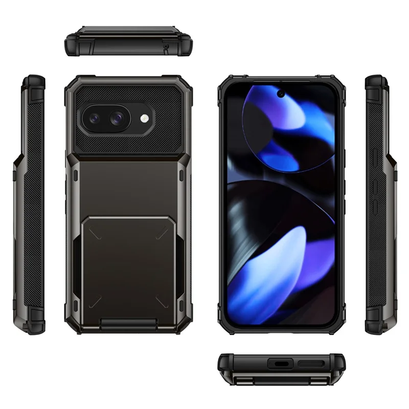 For Google Pixel 9a Case PC + TPU Dual Layer Back Phone Cover with Card Holder - Black