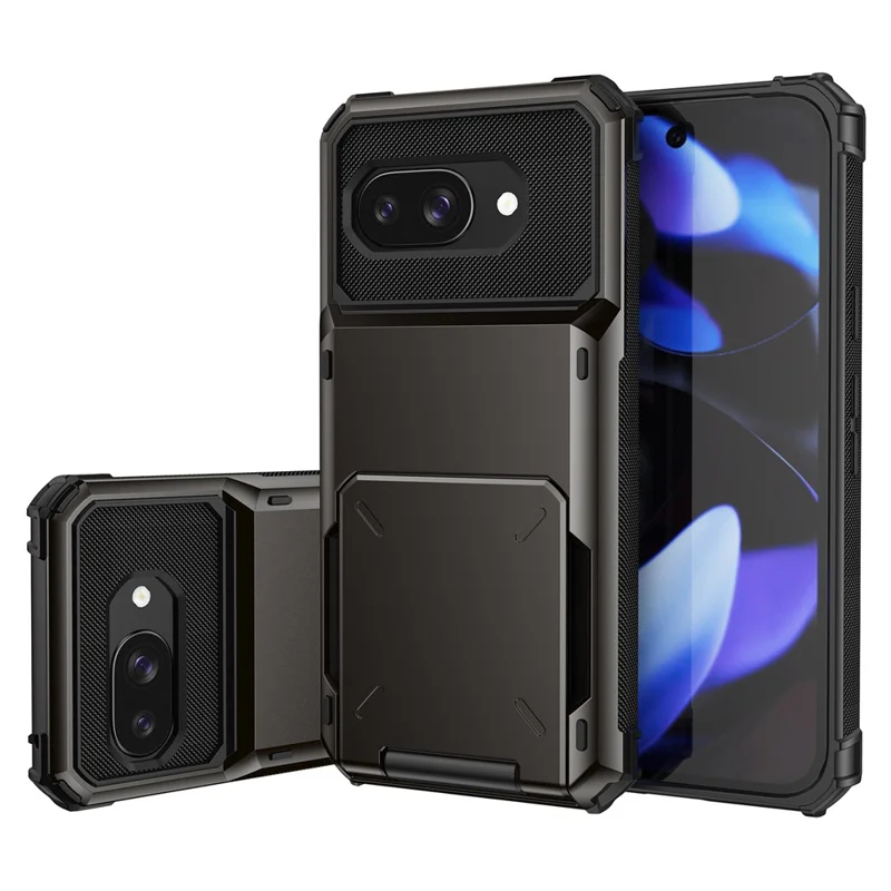 For Google Pixel 9a Case PC + TPU Dual Layer Back Phone Cover with Card Holder - Black