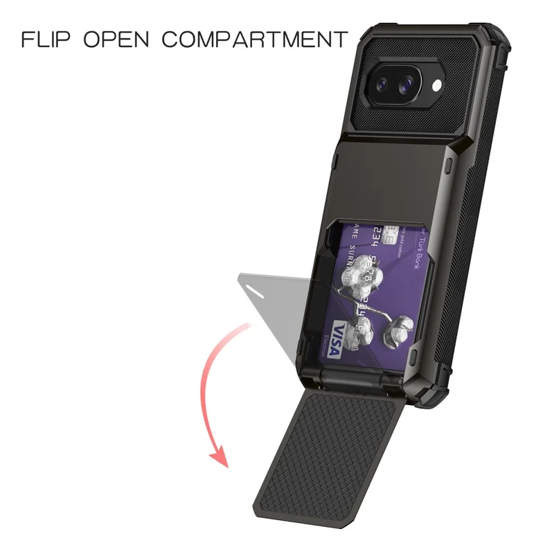 For Google Pixel 9a Case PC + TPU Dual Layer Back Phone Cover with Card Holder - Black