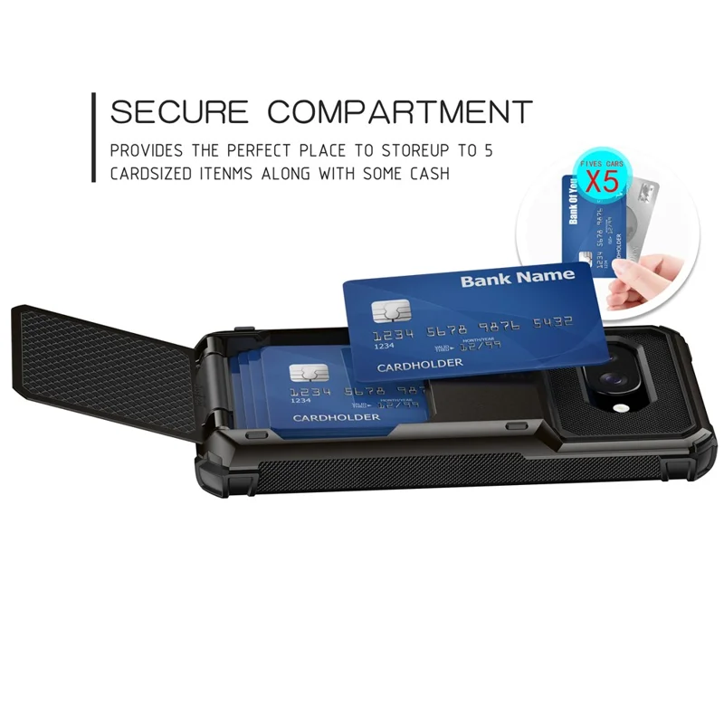 For Google Pixel 9a Case PC + TPU Dual Layer Back Phone Cover with Card Holder - Black