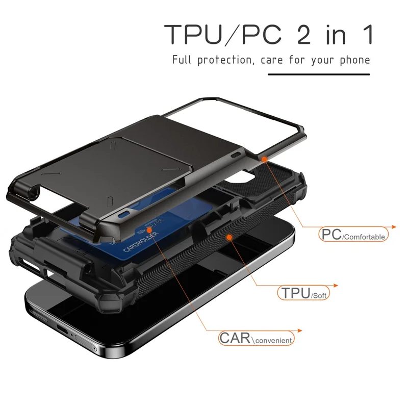 For Google Pixel 9a Case PC + TPU Dual Layer Back Phone Cover with Card Holder - Black