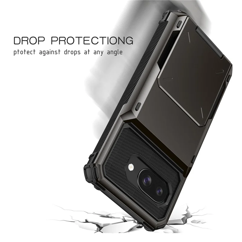 For Google Pixel 9a Case PC + TPU Dual Layer Back Phone Cover with Card Holder - Black