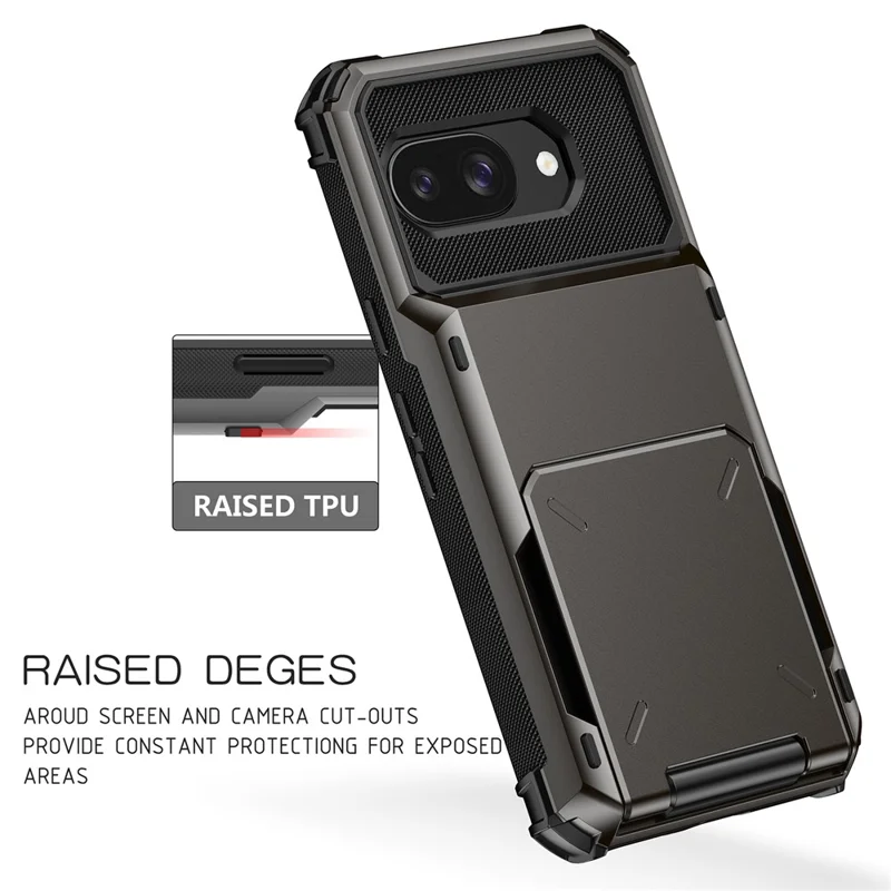 For Google Pixel 9a Case PC + TPU Dual Layer Back Phone Cover with Card Holder - Black