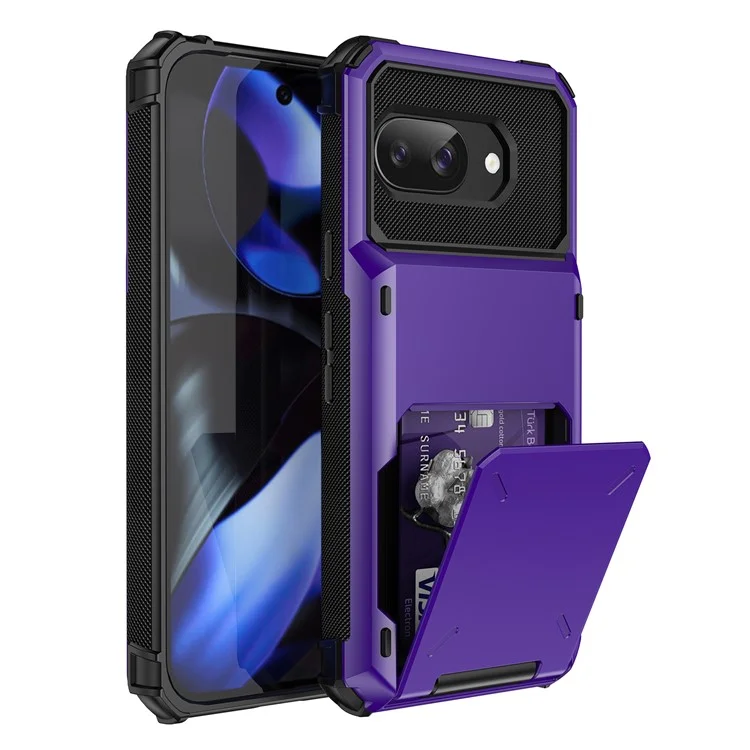 For Google Pixel 9a Case PC + TPU Dual Layer Back Phone Cover with Card Holder - Purple