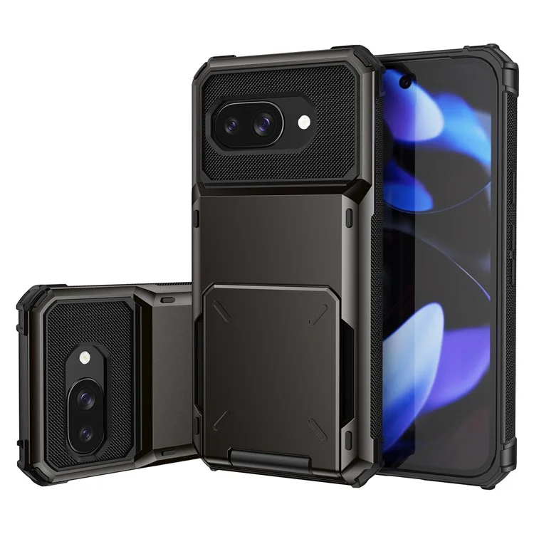 Funda para Google Pixel 9a, carcasa trasera de doble capa de PC + TPU con soporte para tarjetas - Oro rosa