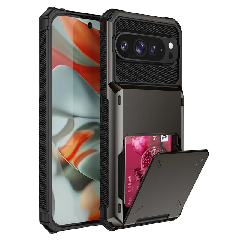 Per Google Pixel 9 Pro / Pixel 9 Cover PC + TPU a Doppio Strato per Retro Telefono con Porta Carte - Nero