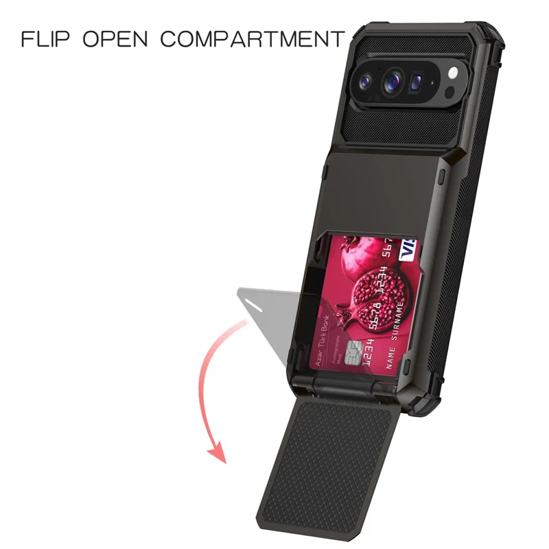 Per Google Pixel 9 Pro / Pixel 9 Cover PC + TPU a Doppio Strato per Retro Telefono con Porta Carte - Nero