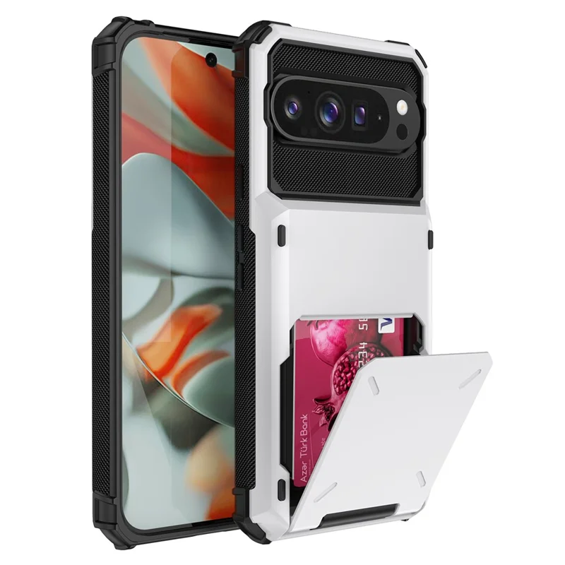 For Google Pixel 9 Pro  /  Pixel 9 Case PC + TPU Dual Layer Back Phone Cover with Card Holder - White