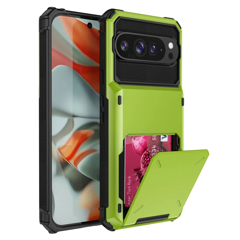 For Google Pixel 9 Pro  /  Pixel 9 Case PC + TPU Dual Layer Back Phone Cover with Card Holder - Green