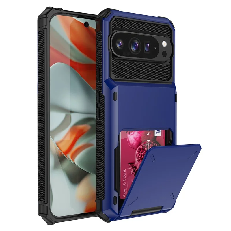 For Google Pixel 9 Pro  /  Pixel 9 Case PC + TPU Dual Layer Back Phone Cover with Card Holder - Blue