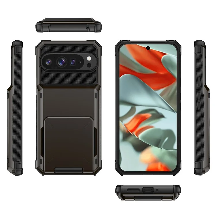 Per Google Pixel 9 Pro XL Cover PC + TPU Doppio Strato Posteriore Custodia per Telefono con Porta Carte - Nero