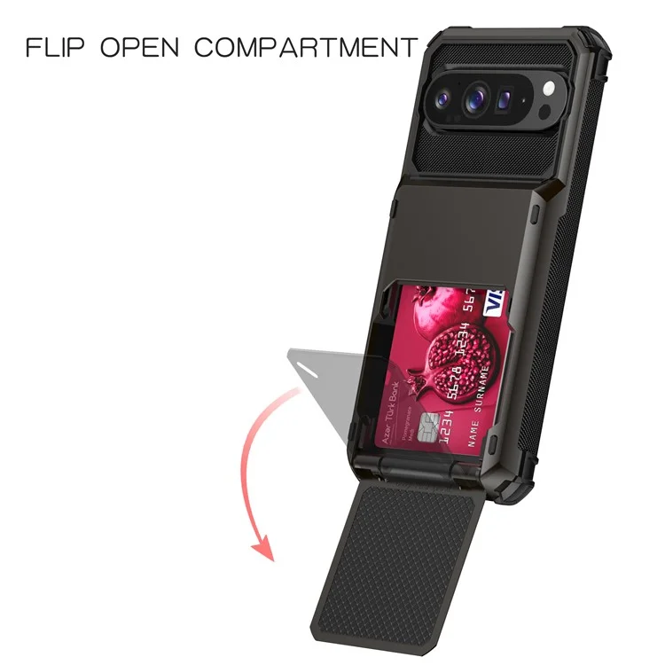 Per Google Pixel 9 Pro XL Cover PC + TPU Doppio Strato Posteriore Custodia per Telefono con Porta Carte - Nero