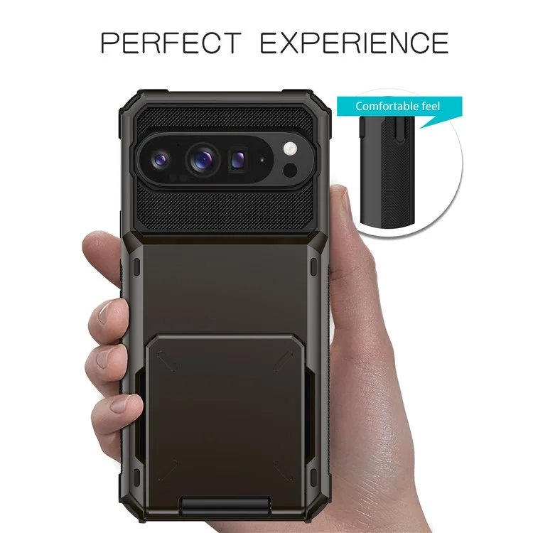 Per Google Pixel 9 Pro XL Cover PC + TPU Doppio Strato Posteriore Custodia per Telefono con Porta Carte - Nero