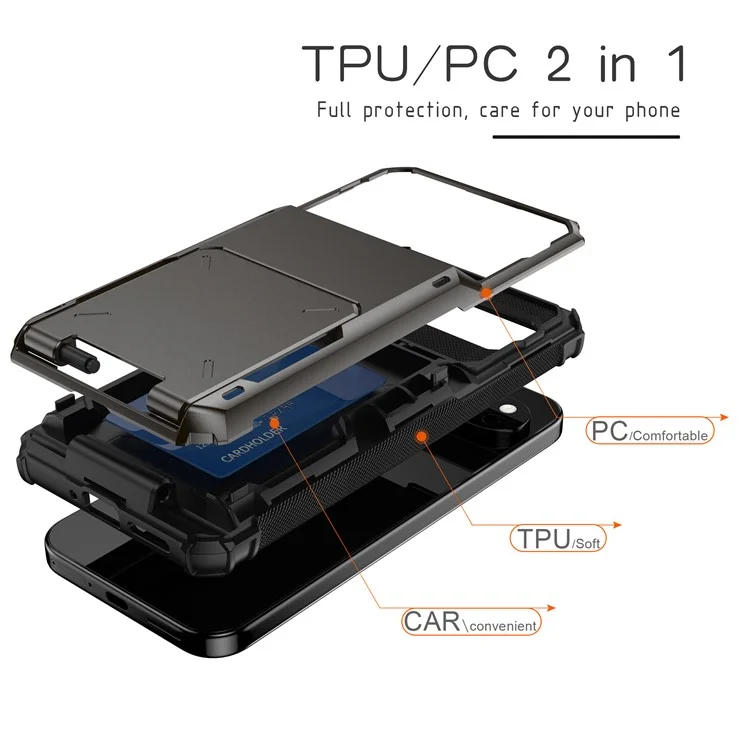 Per Google Pixel 9 Pro XL Cover PC + TPU Doppio Strato Posteriore Custodia per Telefono con Porta Carte - Nero