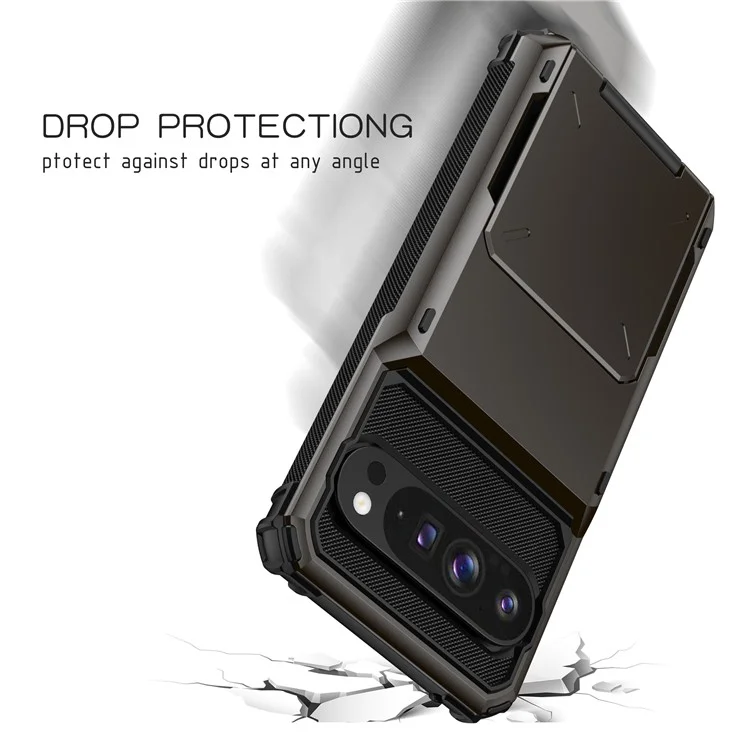 Per Google Pixel 9 Pro XL Cover PC + TPU Doppio Strato Posteriore Custodia per Telefono con Porta Carte - Nero