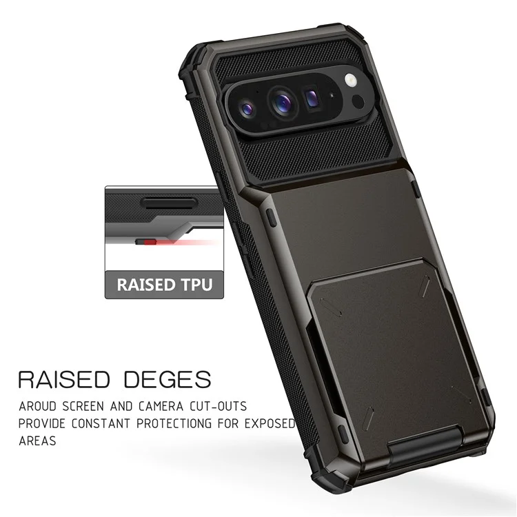 Per Google Pixel 9 Pro XL Cover PC + TPU Doppio Strato Posteriore Custodia per Telefono con Porta Carte - Nero