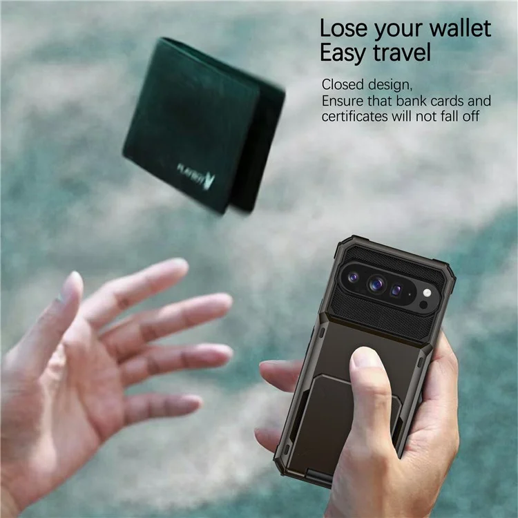 Per Google Pixel 9 Pro XL Cover PC + TPU Doppio Strato Posteriore Custodia per Telefono con Porta Carte - Nero