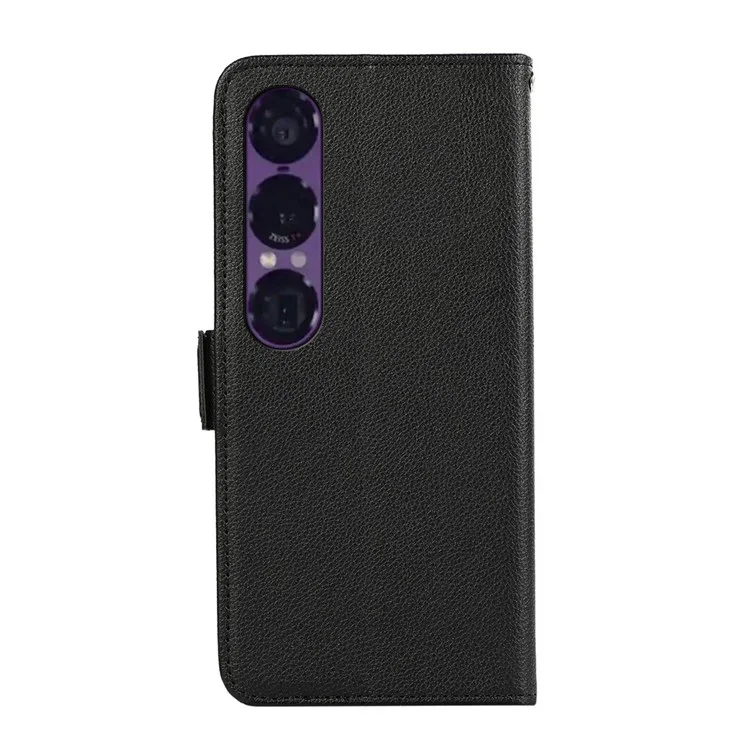ABEEL Чехол для Sony Xperia 1 VII, кожа с текстурой личи, блокировка RFID, черный