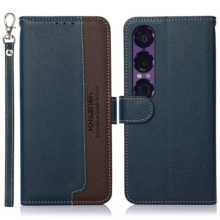 KHAZNEH Pour Sony Xperia 1 VII Étui Portefeuille Bloquant RFID en Cuir PU - Bleu