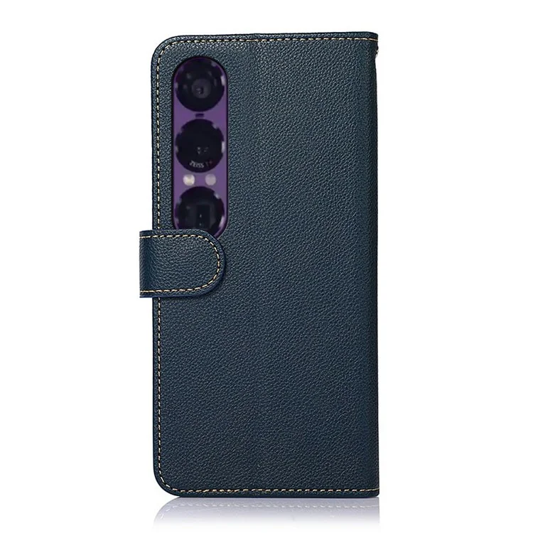 KHAZNEH Pour Sony Xperia 1 VII Étui Portefeuille Bloquant RFID en Cuir PU - Bleu