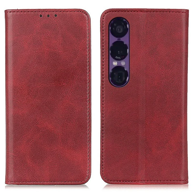Cover a portafoglio in pelle divisa per Sony Xperia 1 VII - Rosso