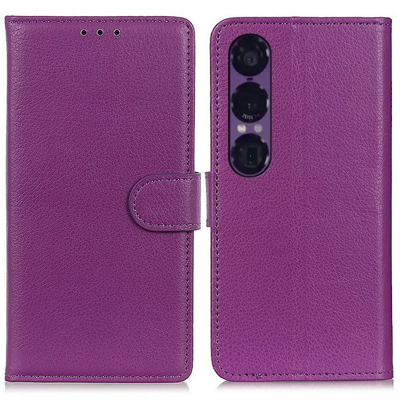 For Sony Xperia 1 VII Wallet Case PU Leather Phone Cover Litchi Texture - Purple