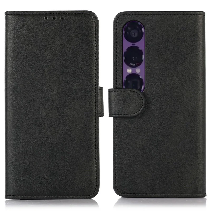 For Sony Xperia 1 VII Case Cowhide Texture Leather Wallet Phone Cover with Stand - Black