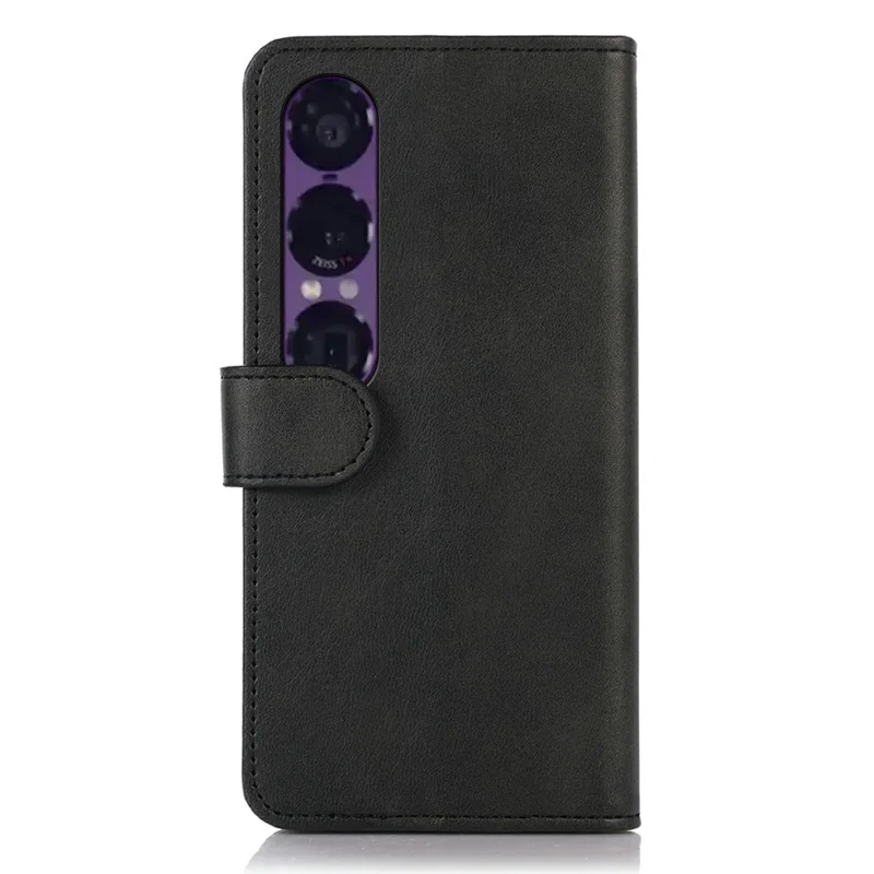 For Sony Xperia 1 VII Case Cowhide Texture Leather Wallet Phone Cover with Stand - Black