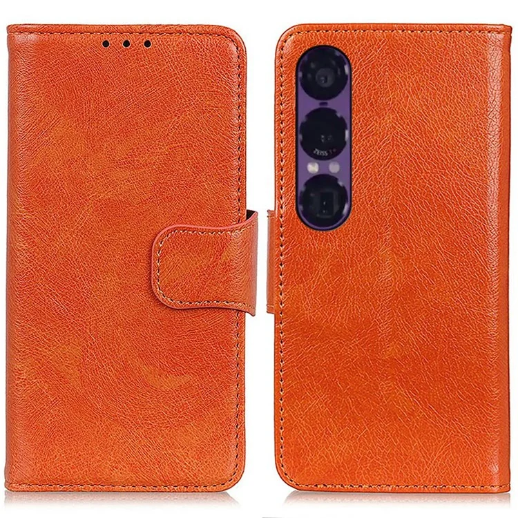 Für Sony Xperia 1 VII Hülle Nappaleder Textur Split Leder Brieftasche Handyhülle - Orange
