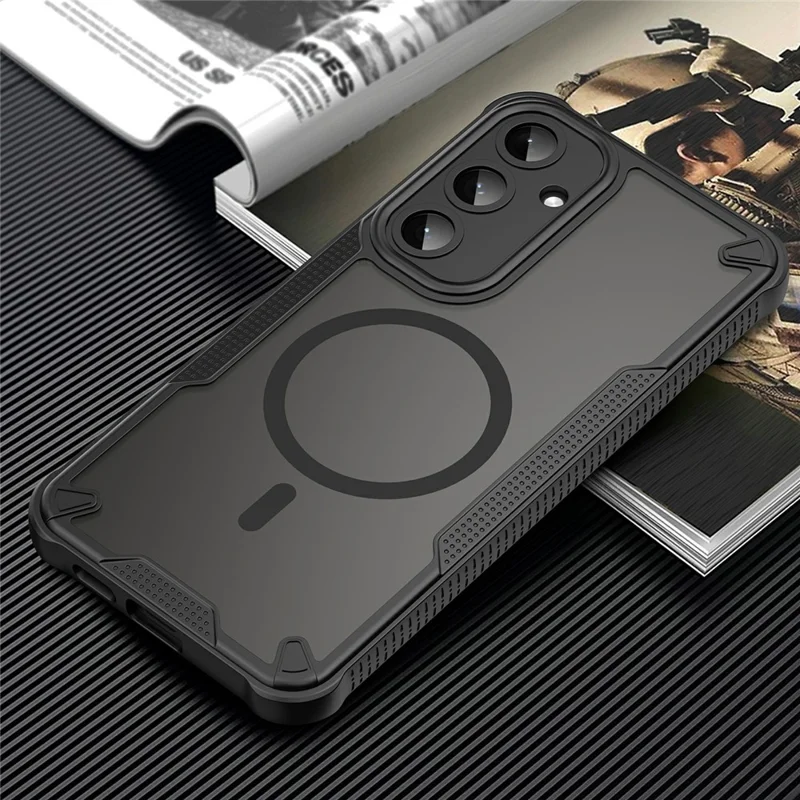 For Samsung Galaxy S25+ Magnetic Case TPU + PC Phone Back Cover - Black