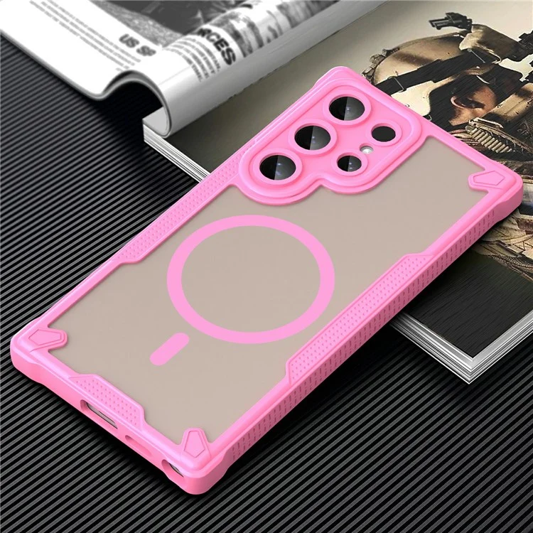 For Samsung Galaxy S24 Ultra Magnetic Case Compatible with MagSafe TPU + PC Phone Back Cover - Pink