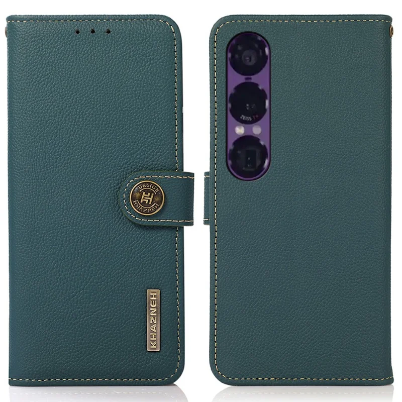 KHAZNEH for Sony Xperia 1 VII Case Genuine Cow Leather RFID Blocking Wallet Phone Cover - Green