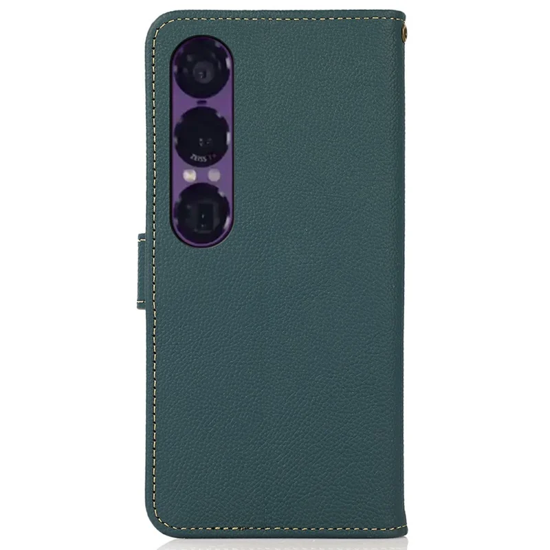KHAZNEH for Sony Xperia 1 VII Case Genuine Cow Leather RFID Blocking Wallet Phone Cover - Green
