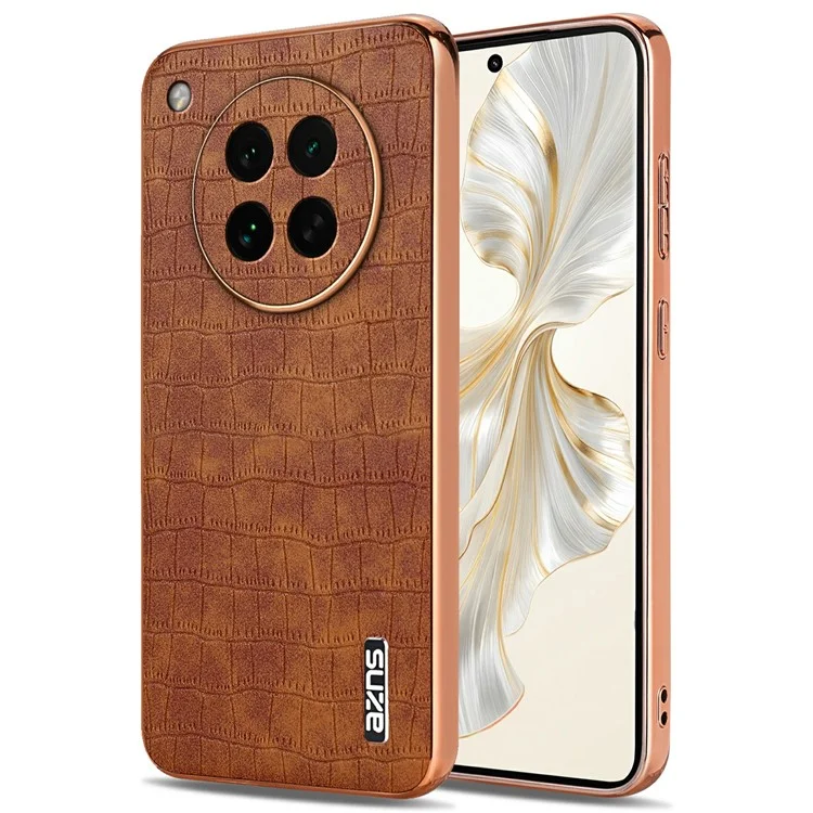 Capa AZNS para Oppo Find X8s 5G com Textura de Couro de Crocodile Eletroplatinado em PU + TPU - Marrom