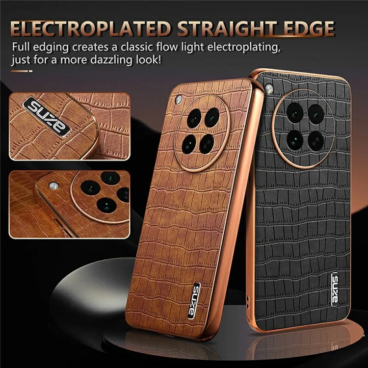 Capa AZNS para Oppo Find X8s 5G com Textura de Couro de Crocodile Eletroplatinado em PU + TPU - Marrom