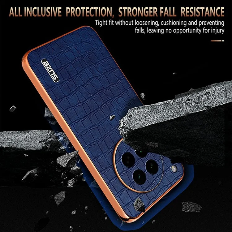 Capa AZNS para Oppo Find X8s 5G com Textura de Couro de Crocodile Eletroplatinado em PU + TPU - Marrom