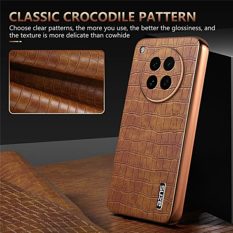 Capa AZNS para Oppo Find X8s 5G com Textura de Couro de Crocodile Eletroplatinado em PU + TPU - Marrom