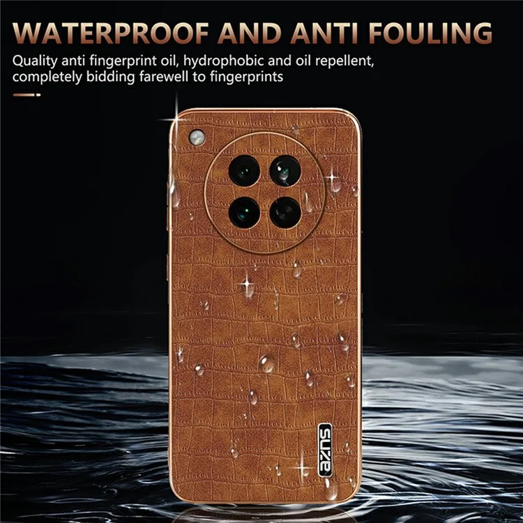 Capa AZNS para Oppo Find X8s 5G com Textura de Couro de Crocodile Eletroplatinado em PU + TPU - Marrom