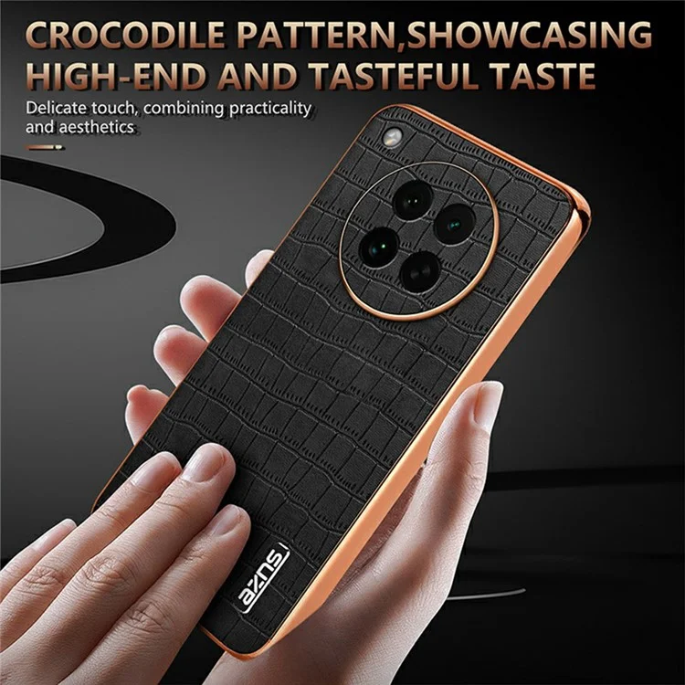 Capa AZNS para Oppo Find X8s 5G com Textura de Couro de Crocodile Eletroplatinado em PU + TPU - Marrom