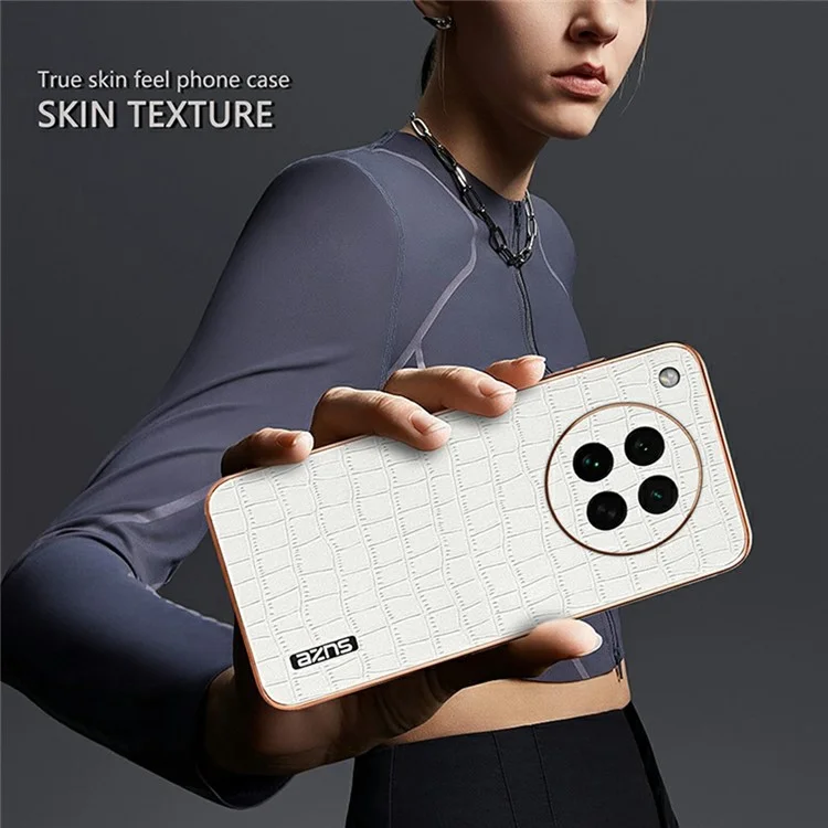 Capa AZNS para Oppo Find X8s 5G com Textura de Couro de Crocodile Eletroplatinado em PU + TPU - Marrom