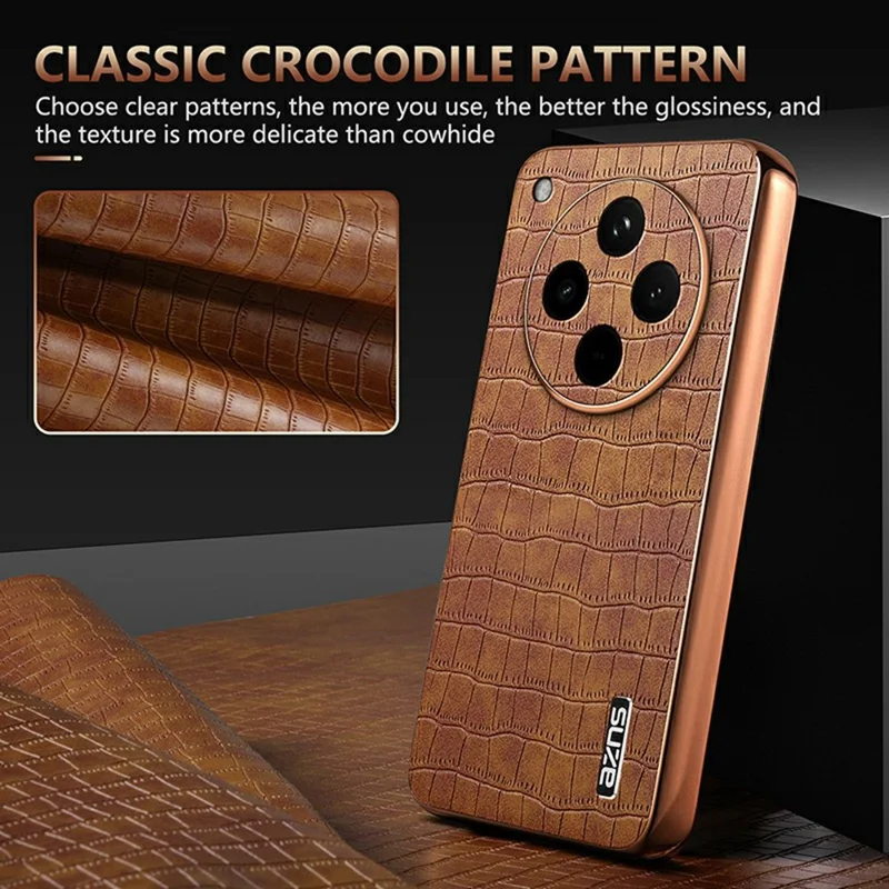AZNS til Oppo Find X8s+ 5G hylse med elektroplateret krokodilstruktur i PU + TPU telefondæksel - Brun