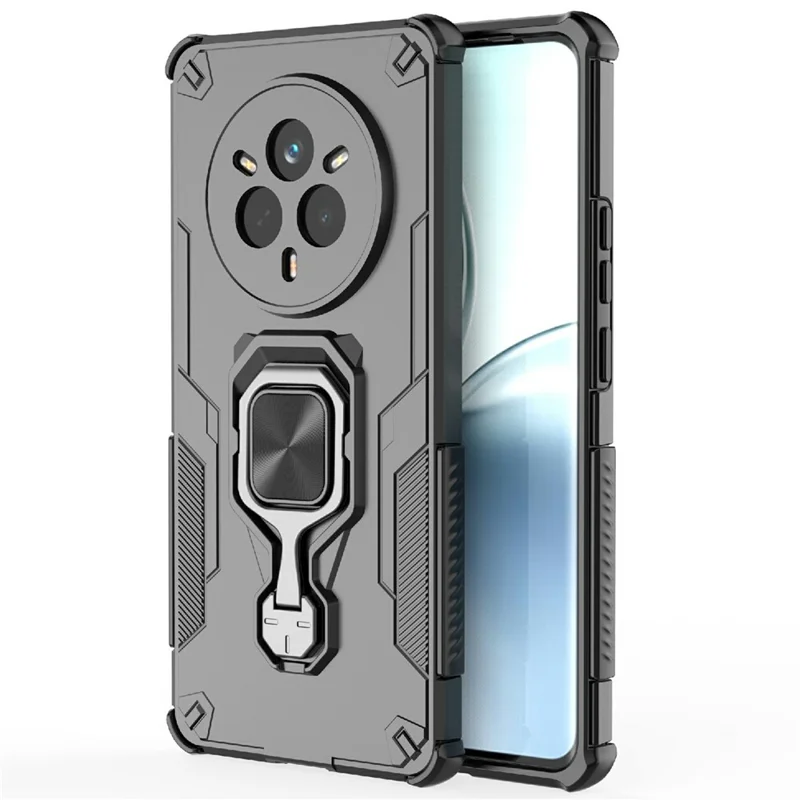 Voor Realme 14 Pro 5G hoesje draaibare ringstandaard PC + TPU schokbestendige telefoonhoes - Zwart