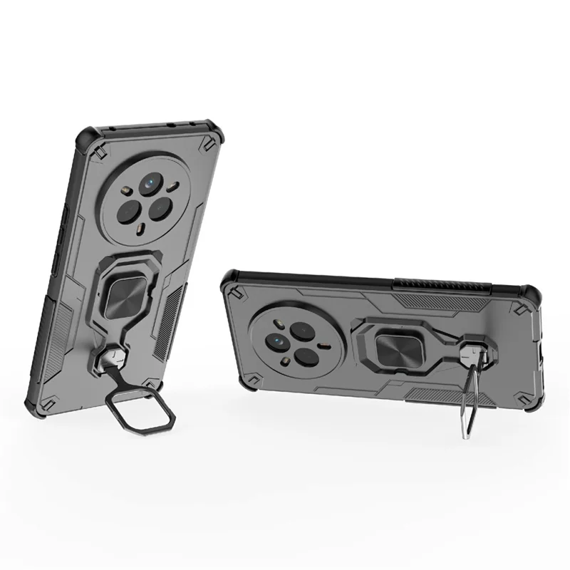 Voor Realme 14 Pro 5G hoesje draaibare ringstandaard PC + TPU schokbestendige telefoonhoes - Zwart