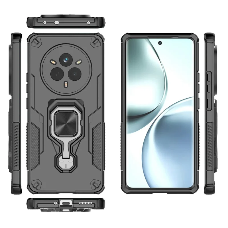 Voor Realme 14 Pro 5G hoesje draaibare ringstandaard PC + TPU schokbestendige telefoonhoes - Zwart