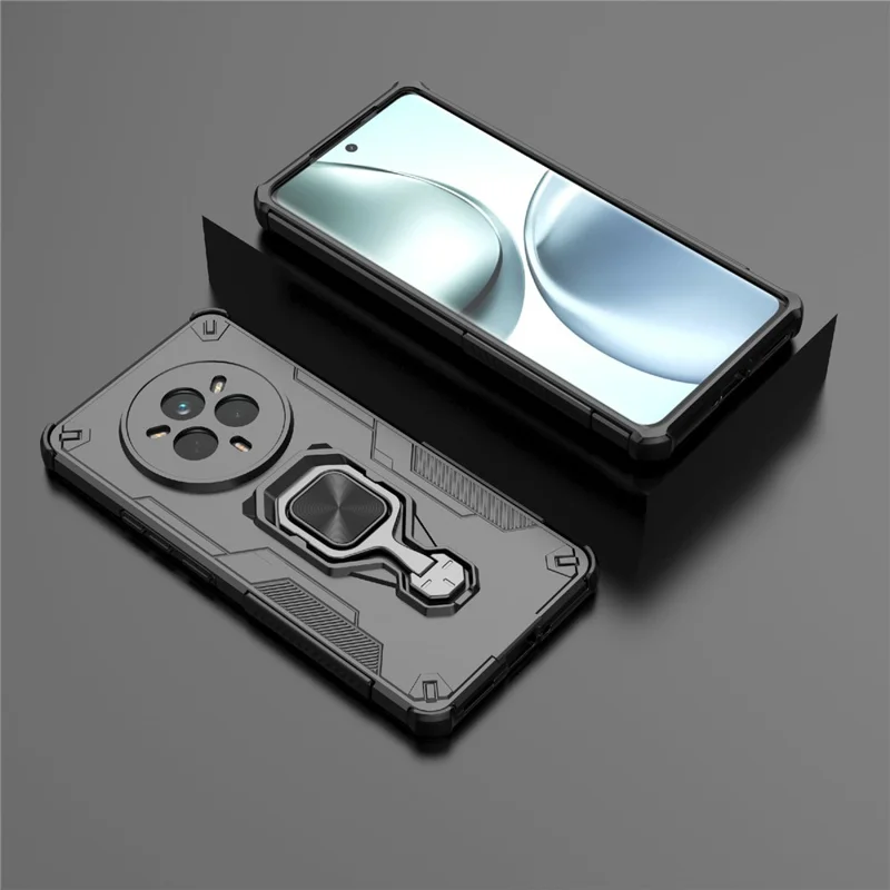Voor Realme 14 Pro 5G hoesje draaibare ringstandaard PC + TPU schokbestendige telefoonhoes - Zwart