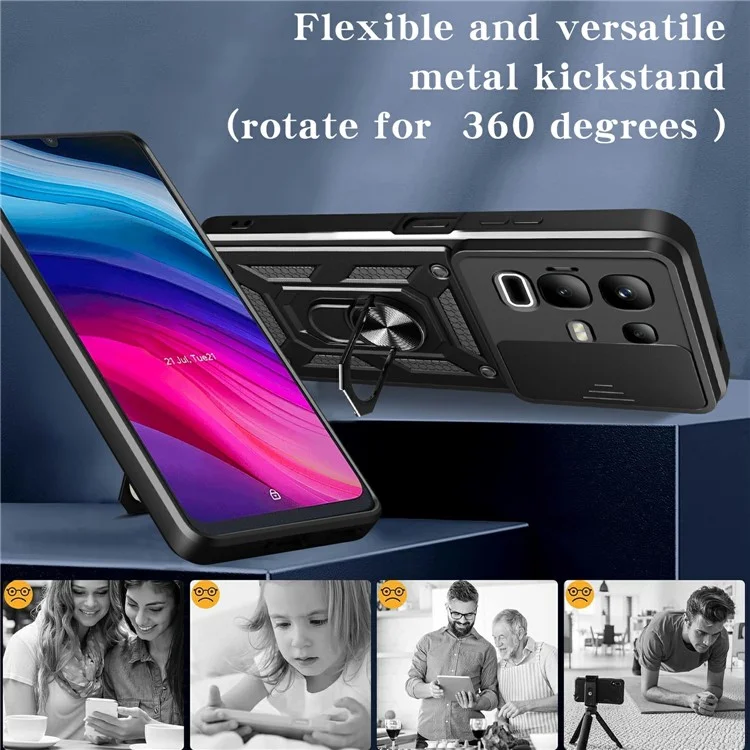 For Infinix Note 50x 5G Case with Slide Camera Lid PC + TPU Kickstand Phone Cover - Rose Gold