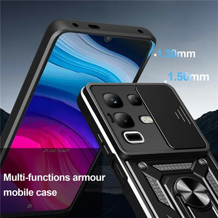 For Infinix Note 50x 5G Case with Slide Camera Lid PC + TPU Kickstand Phone Cover - Rose Gold