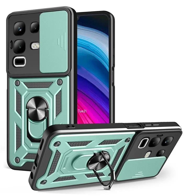 For Infinix Note 50x 5G Case with Slide Camera Lid PC + TPU Kickstand Phone Cover - Green